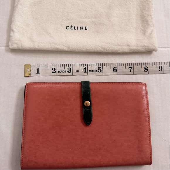 Celine Large Multifunction Leather Wallet in Rich Pink With Green Strap - Picture 9 of 10